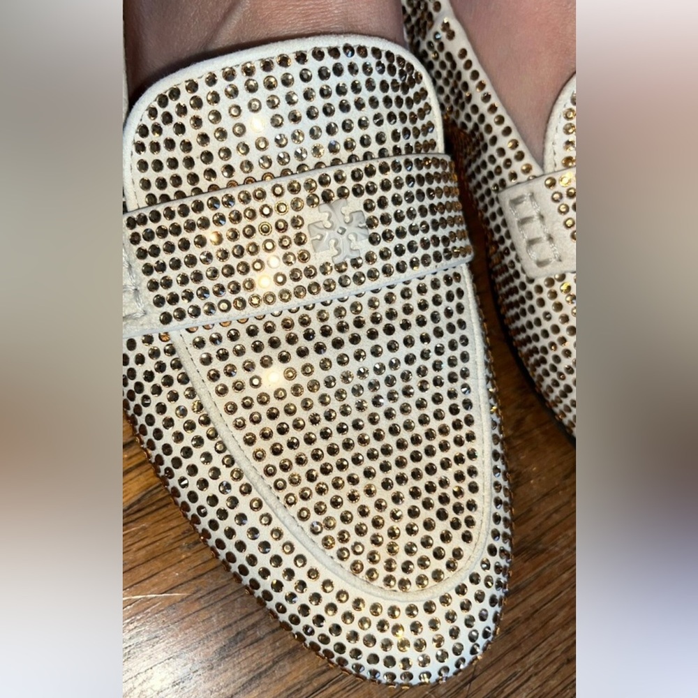 Tory Burch leather crystal Loafers in new cream size 7.5 - Picture 14 of 14